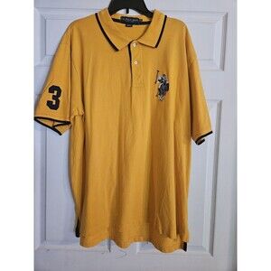 US Polo Assn Polo Shirt Vintage Color Trim Embroidered Jockey Horse Yellow XXL